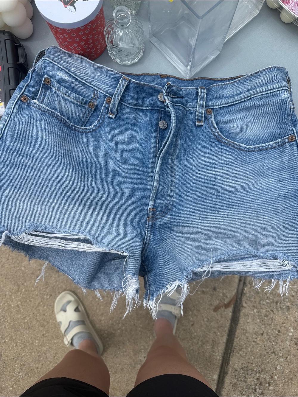 Levi's Distressed Light Blue Denim Cutoff Shorts